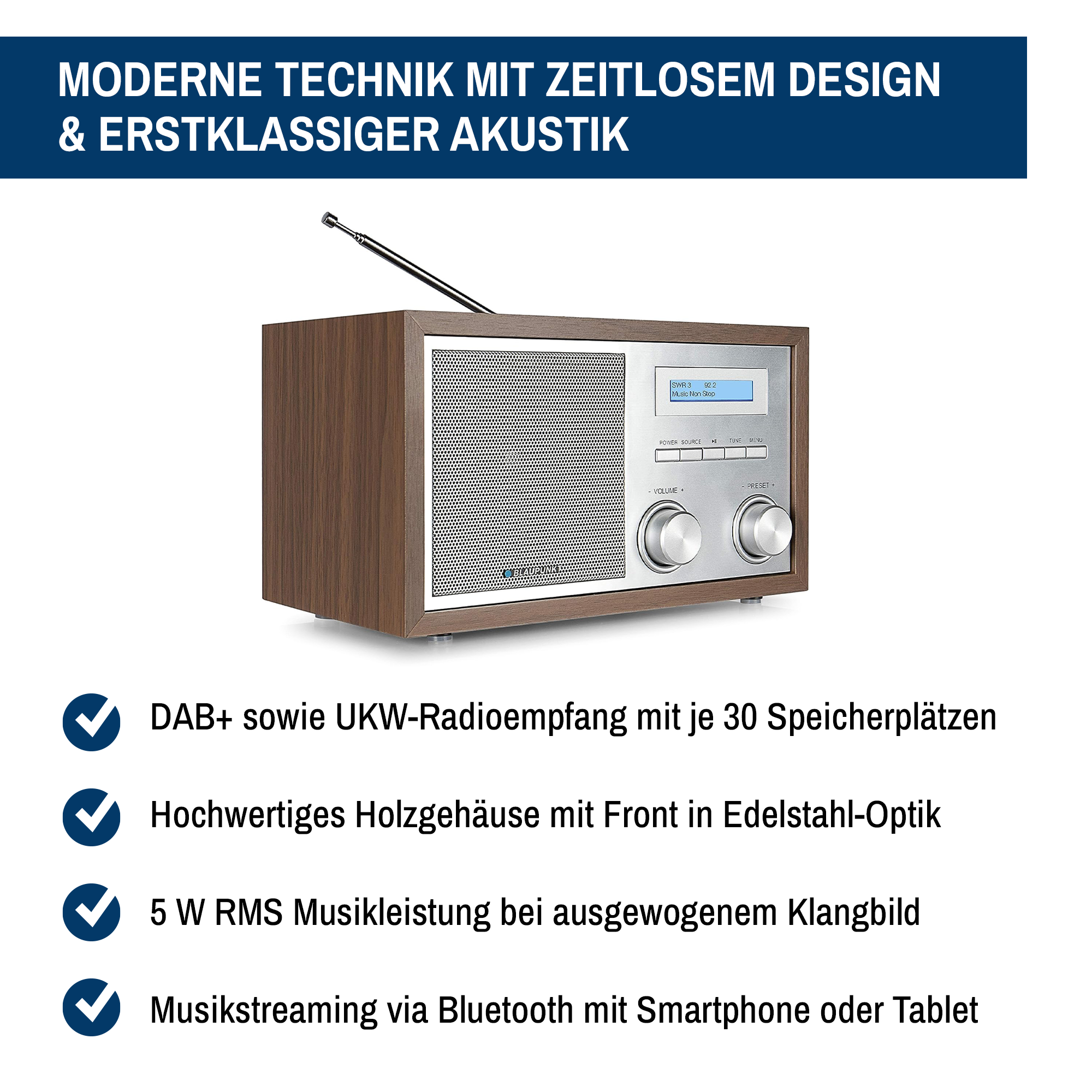 Nostalgieradio mit DAB+ und Bluetooth | RXD 180
